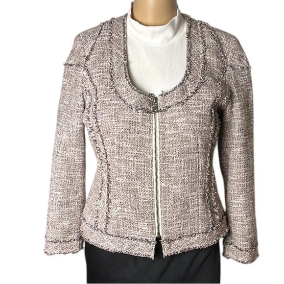 BR linen blend blazer,fray,tweed,scoop,zip,preppy clueless,academia,career,EC - Picture 4 of 14